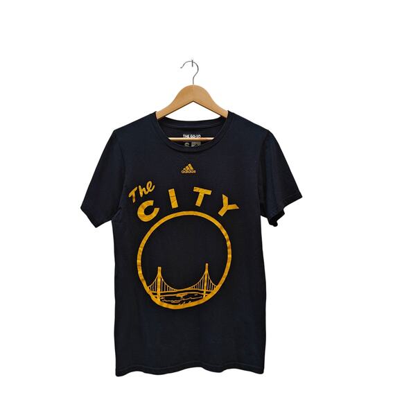 Adidas Golden State Warriors “The City” T-Shirt Black/Gold NBA Graphic Tee - Picture 1 of 2